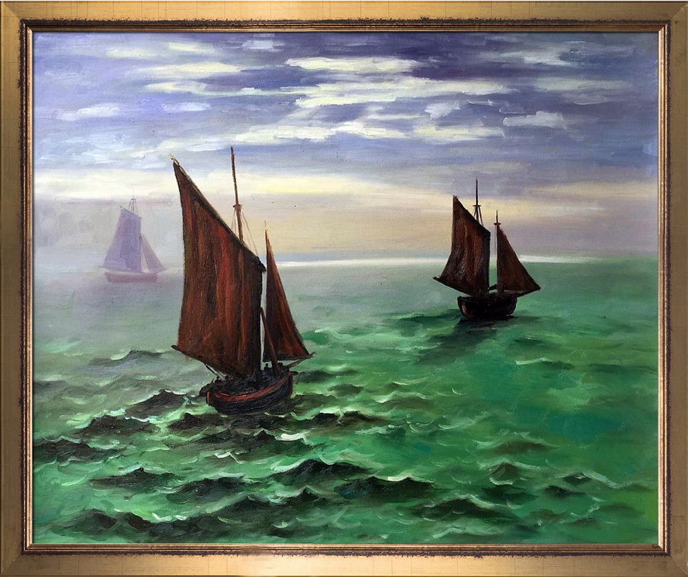 Boats Leaving the Harbor Pre-Framed - Burnished Gold Frame 20" X 24"