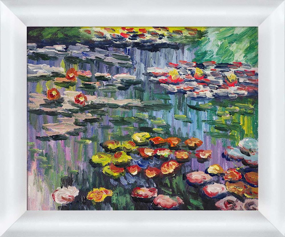 Water Lilies (pink) Pre-Framed - Moderne Blanc Frame 8" X 10"