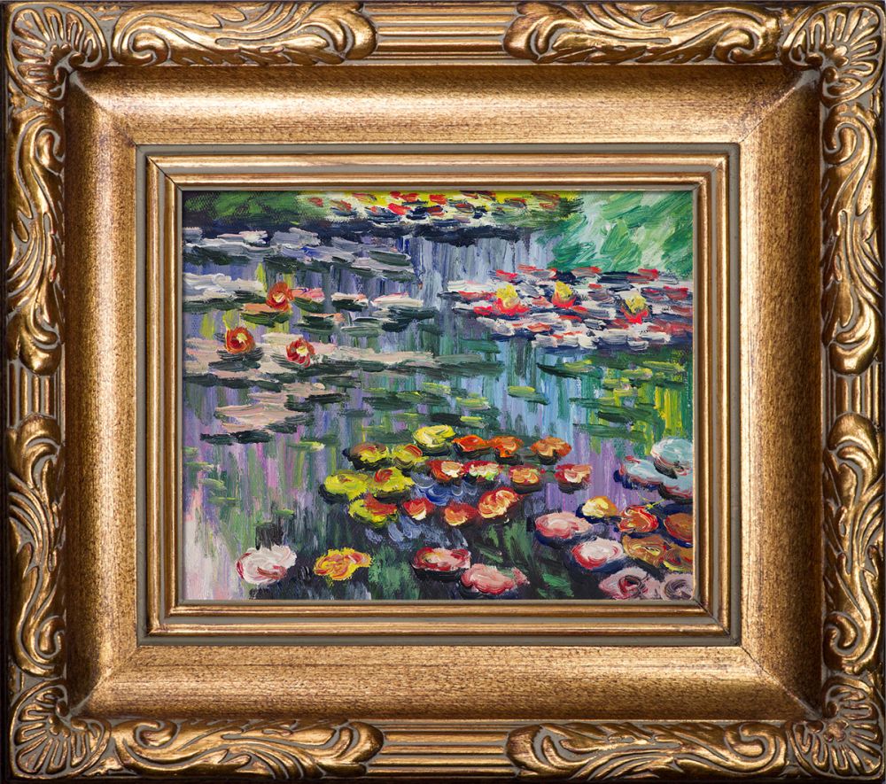 Water Lilies (pink) Pre-Framed - Florentine Gold Frame 8"X10"