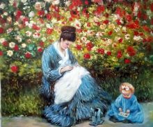 Camille Monet and a Child in the Artist's Garden in Argenteuil