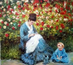 Camille Monet and a Child in the Artist's Garden in Argenteuil