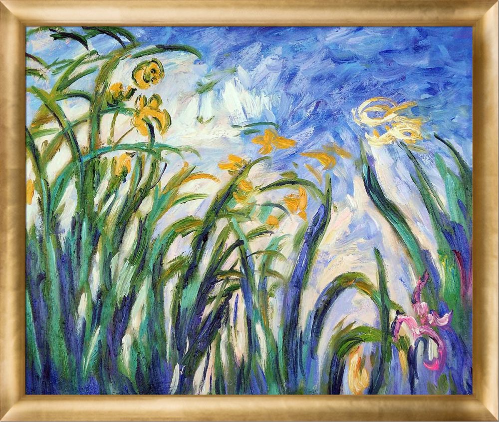 Yellow Irises and Malva Pre-Framed - Gold Luminoso Frame 20"X24"