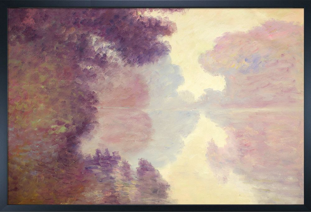 Misty Morning on the Seine (pink), 1897 Pre-framed - Studio Black Wood Frame 24"X36"