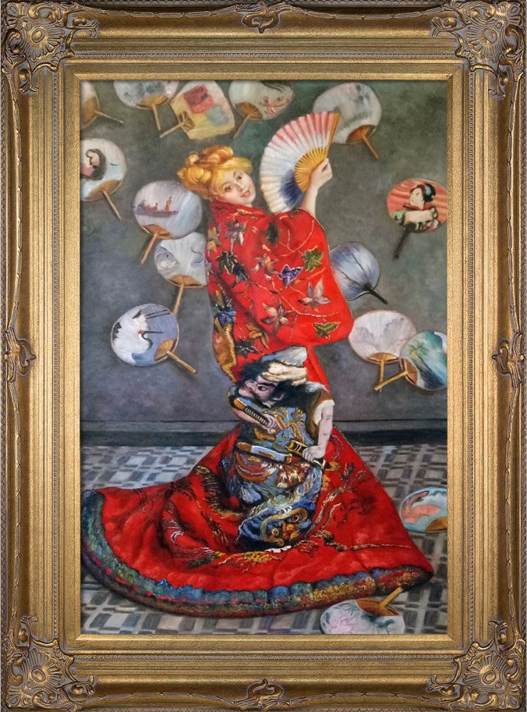 La Japonaise (Camille Monet in Japanese Costume) Pre-Framed - Renaissance Bronze Frame 24"X36"