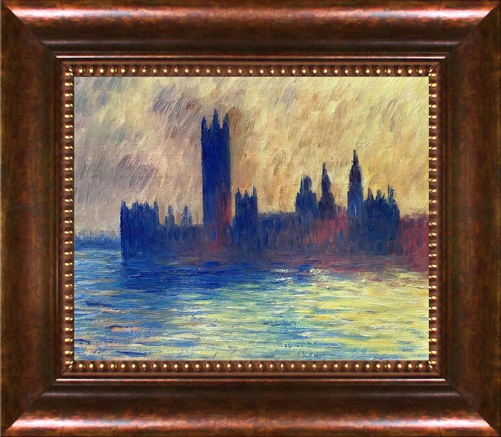 London. Houses of Parliament (Sun Breaking Through the Fog) with Verona Cafe Frame - Verona Cafe Frame 8"X10"