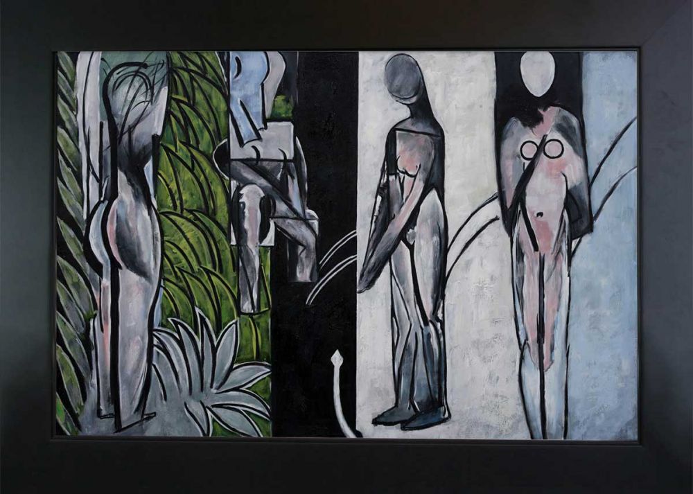 Bathers by a River Pre-Framed - New Age Black Frame 24"X36"