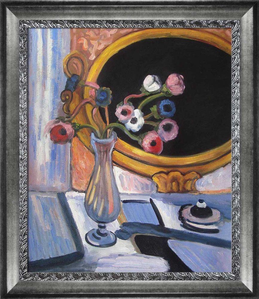 Anemone and Mirror Pre-Framed - Distressed Ornate Silver Custom Stacked Frame 20" X 24"