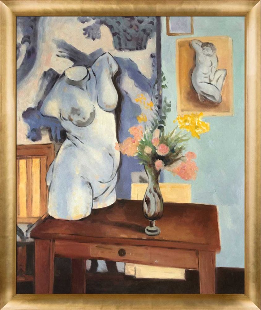 Greek Torso with Flowers Pre-Framed - Gold Luminoso Frame 20"X24"