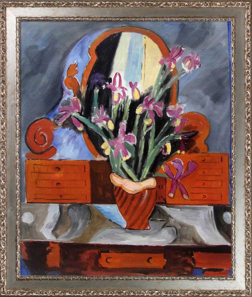 Vase with Iris Pre-Framed - Versailles Silver Salon Frame 20" X 24"