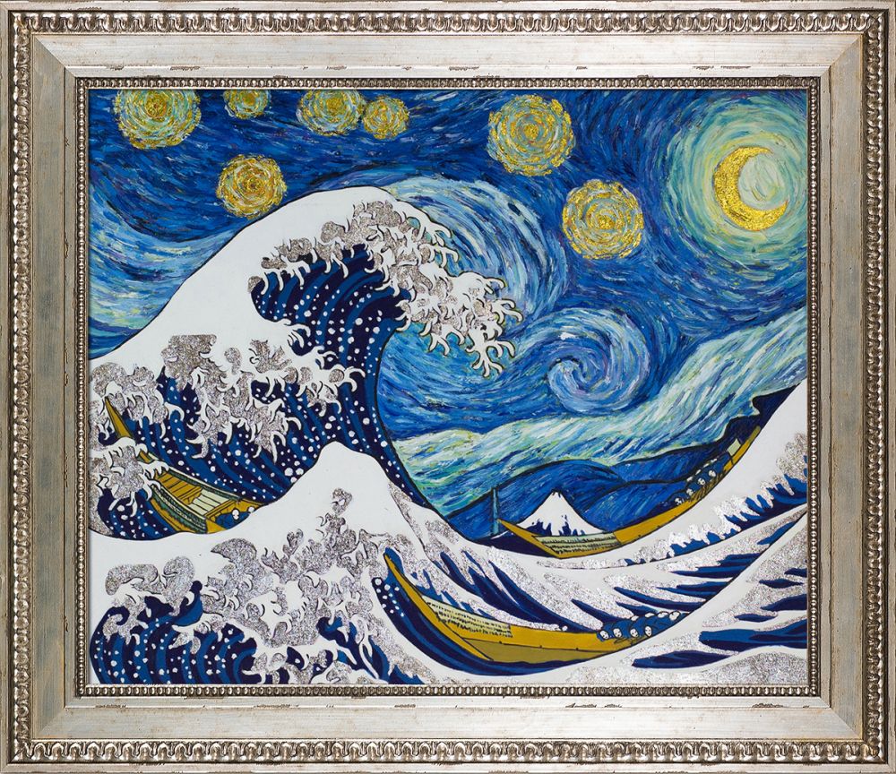 Starry Night Wave Collage (Luxury Line) Pre-Framed - Versailles Silver King Frame 20" X 24"