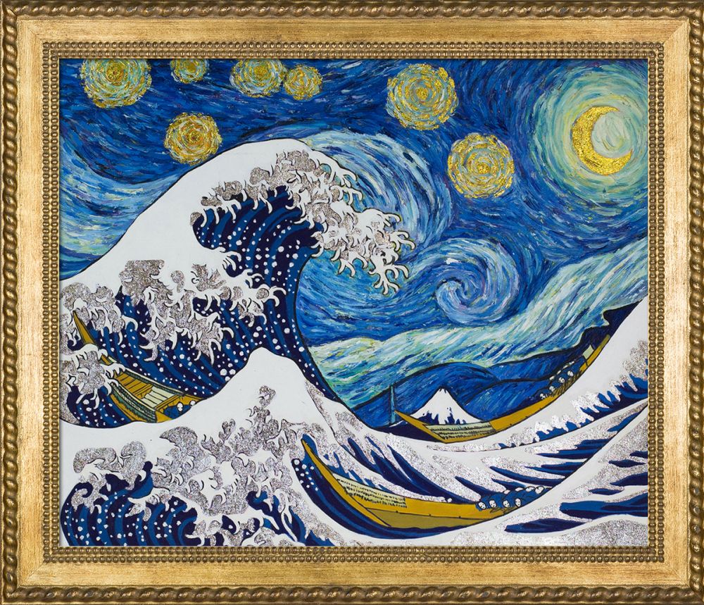 Starry Night Wave Collage (Luxury Line) Pre-Framed - Verona Gold Braid Frame 20"X24"