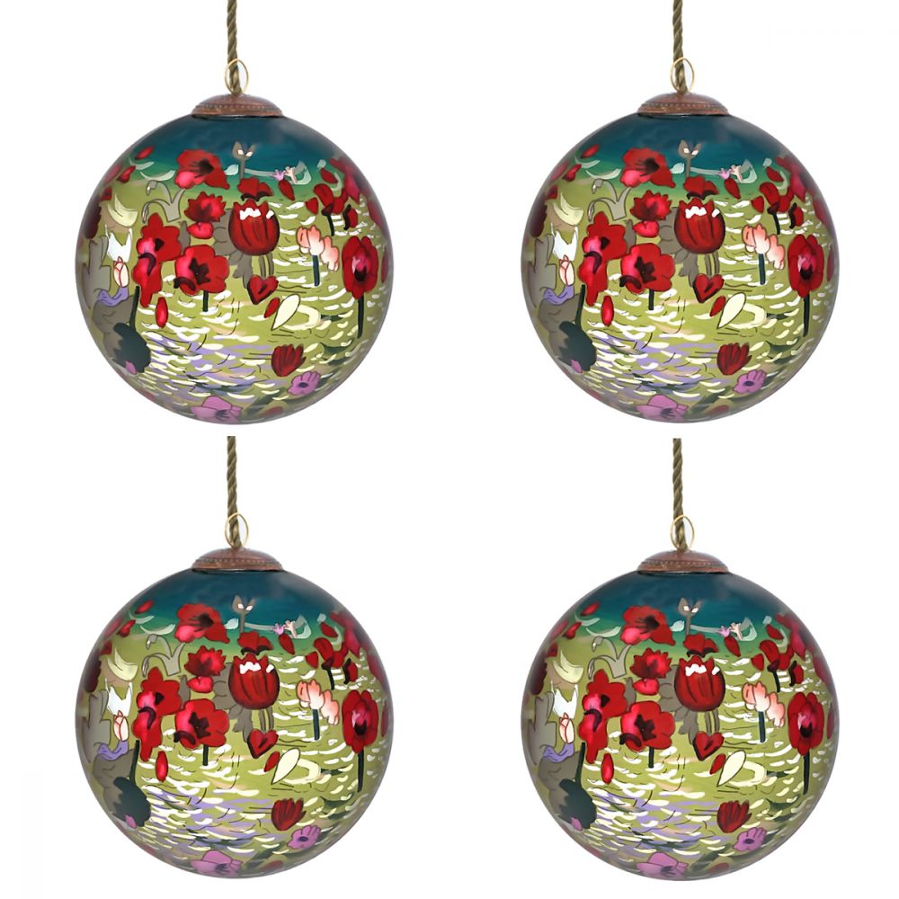 Poppies Glass Ornament Collection (Set of 4)