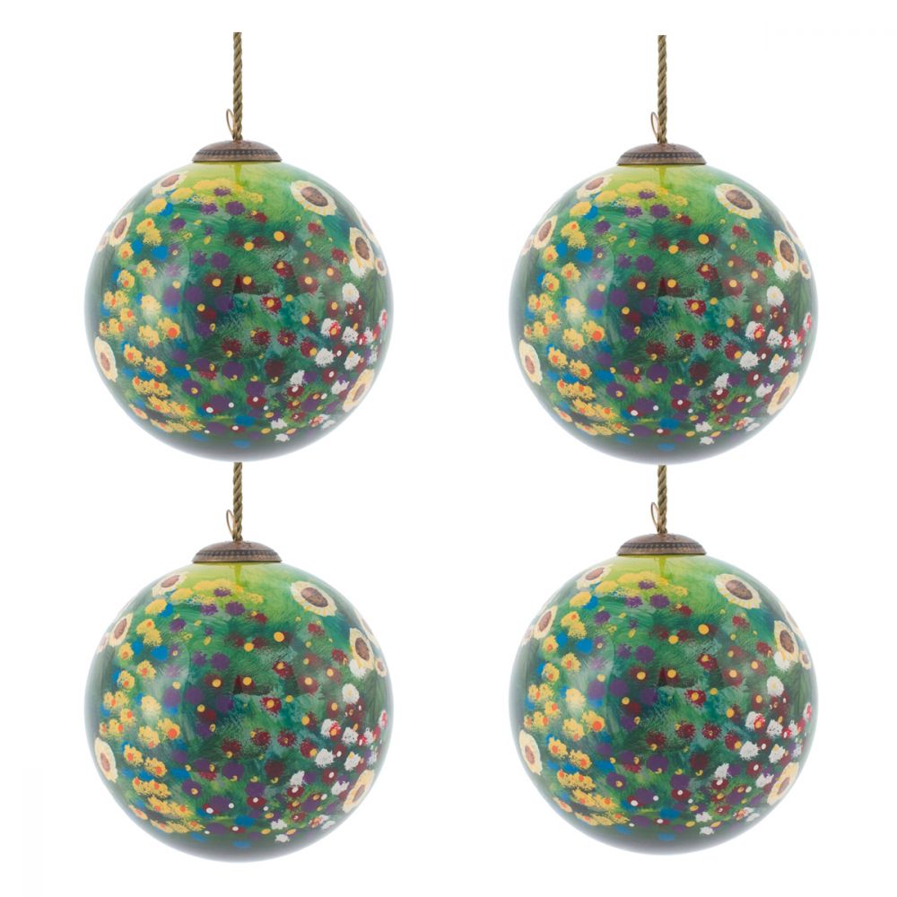 Farm Garden with Sunflowers Glass Ornament Collection (Set of 4)