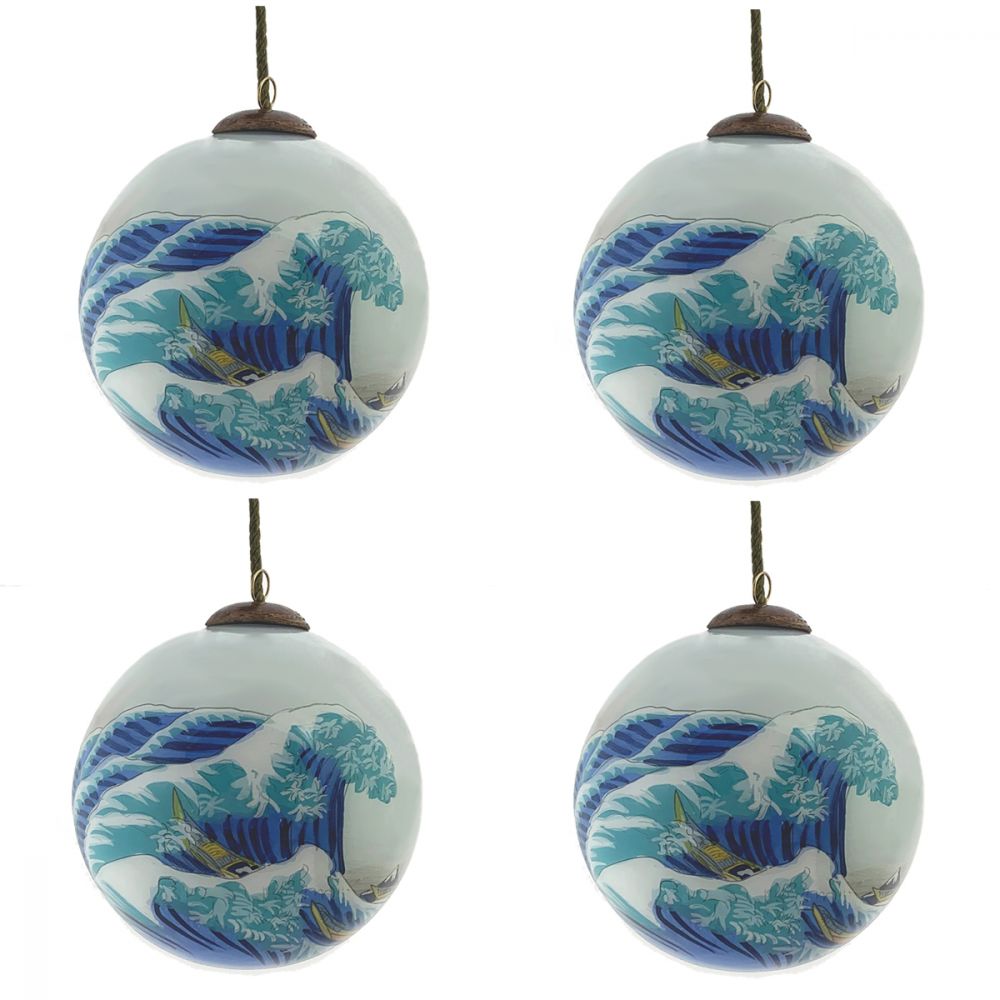 The Great Wave of Kanagawa Glass Ornament Collection (Set of 4)