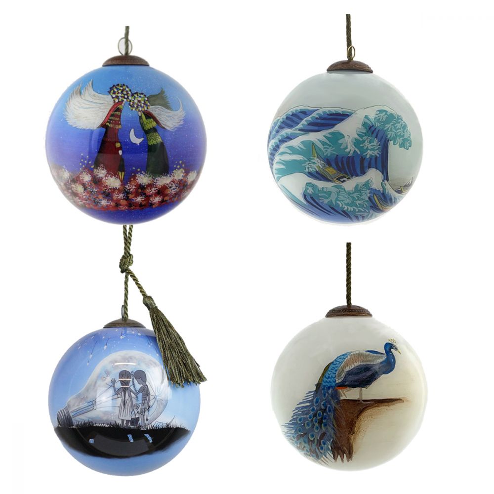 Soft Blues Glass Ornament Collection (Set of 4)