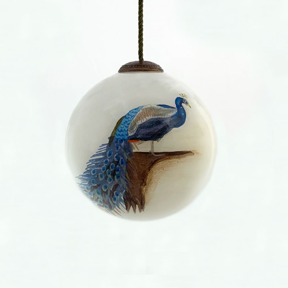 Peacock Hand Painted Glass Ornament