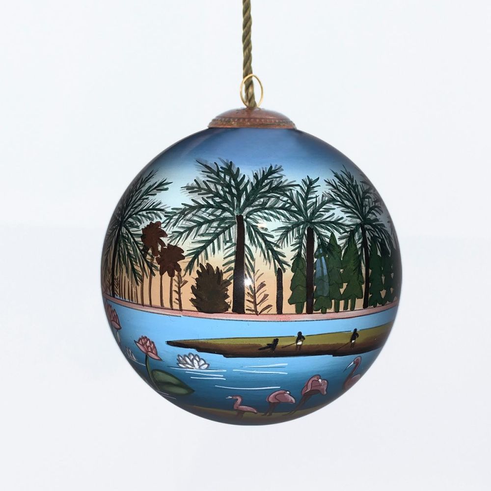 The Flamingoes Hand Painted Glass Ornament