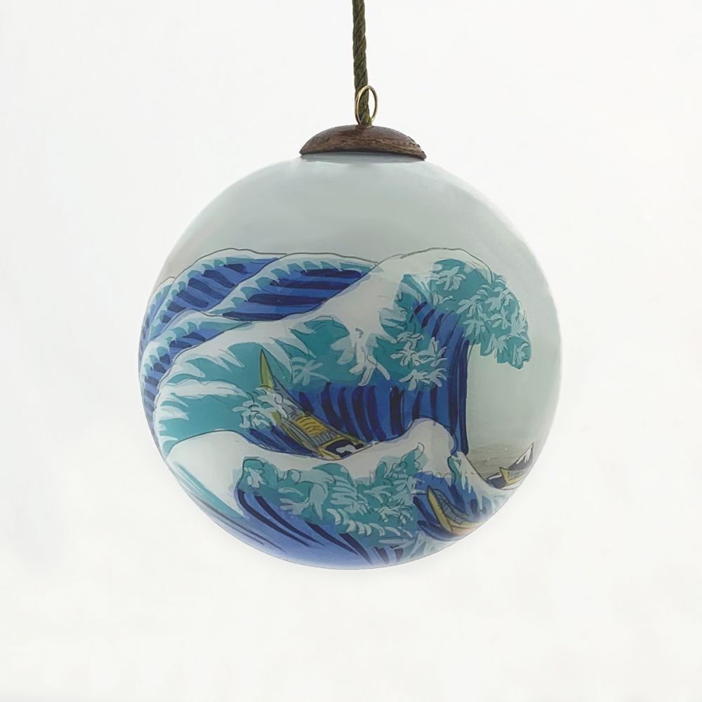 The Great Wave of Kanagawa Hand Painted Glass Ornament