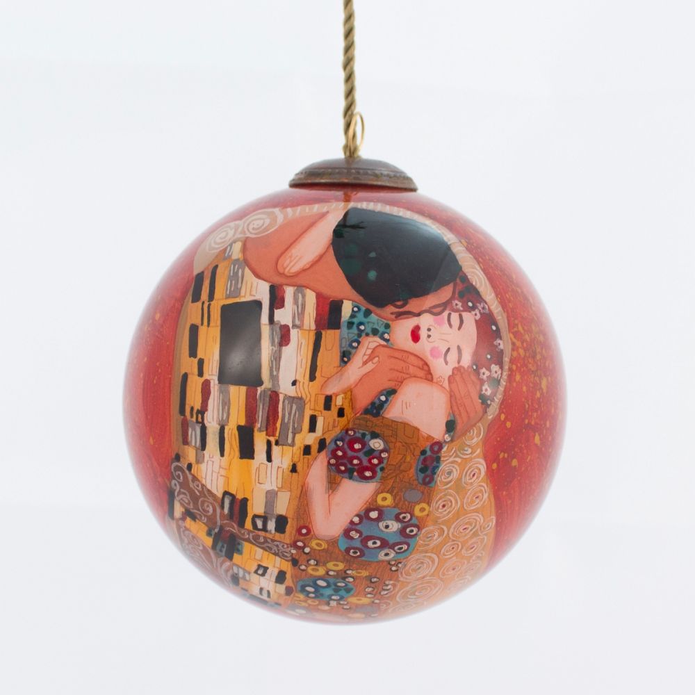 The Kiss by Gustav Klimt Hand Painted Glass Ornament
