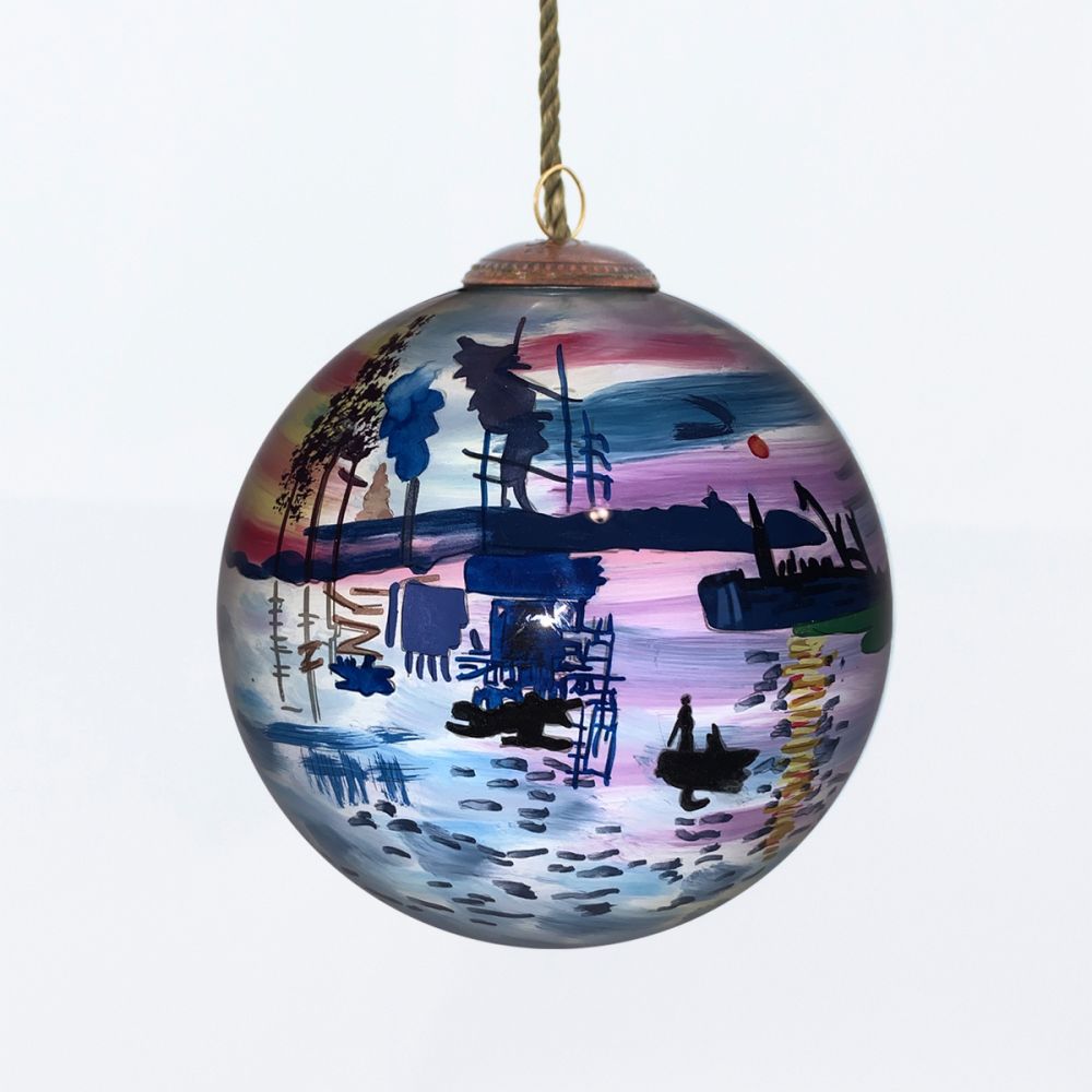Impression, Sunrise Hand Painted Glass Ornament