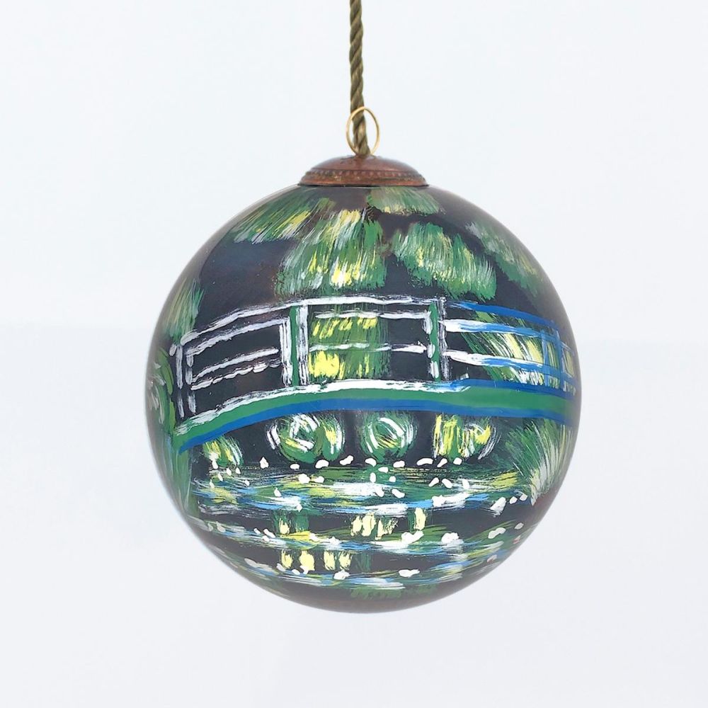 Japanese Bridge Hand Painted Glass Ornament