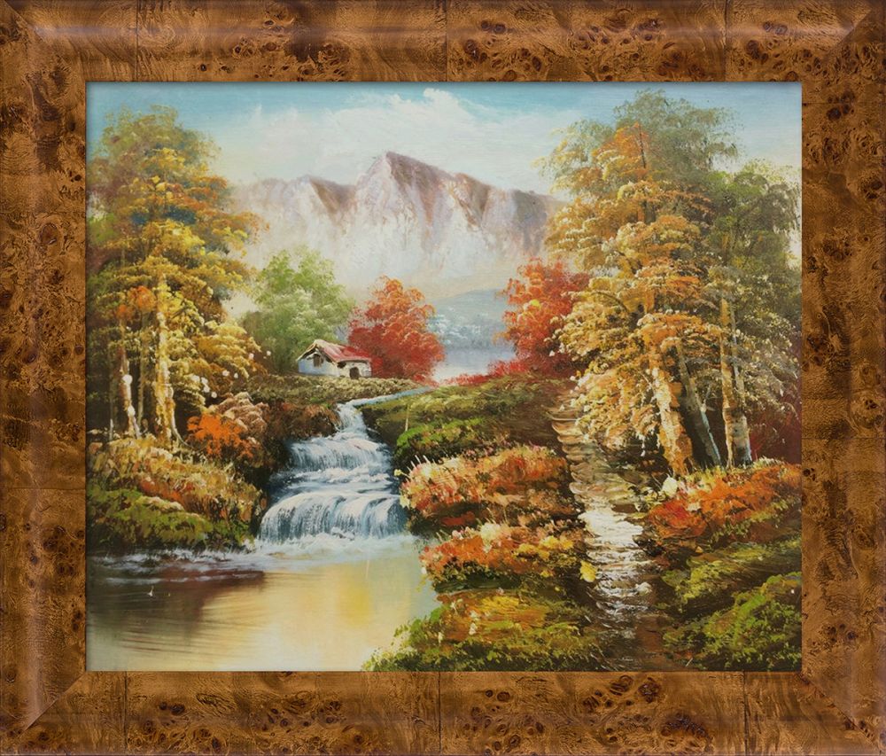 North View of Mountains Pre-Framed - Havana Burl Frame 20" X 24"