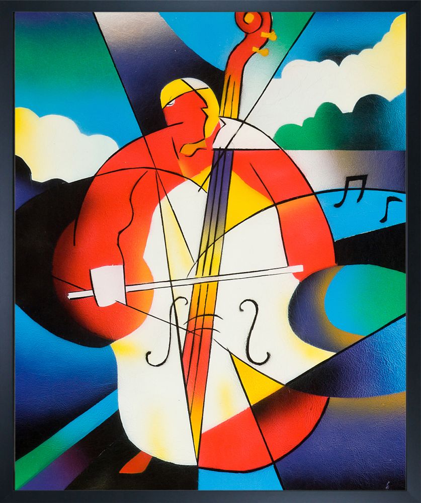 Abstract Cellist Pre-Framed - Studio Black Wood Frame 20"X24"