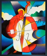 Abstract Cellist Pre-Framed