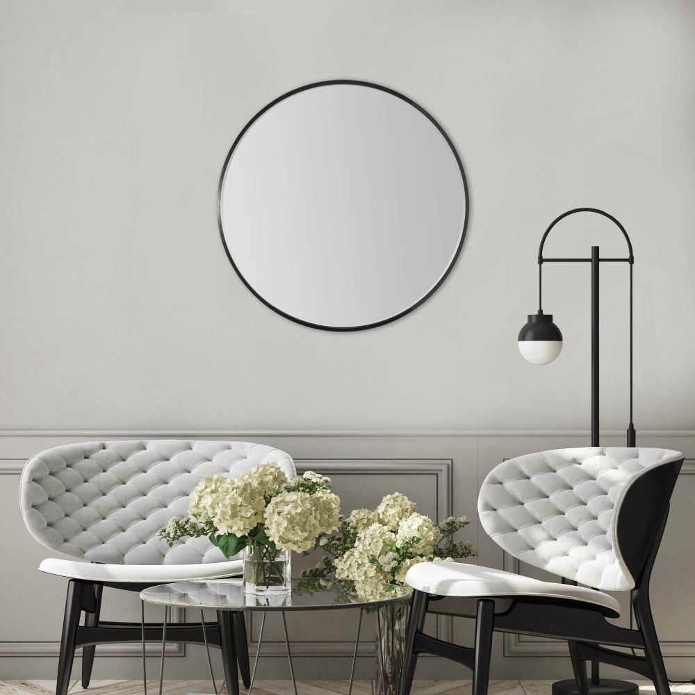Alais Round Black Metal Framed Mirror