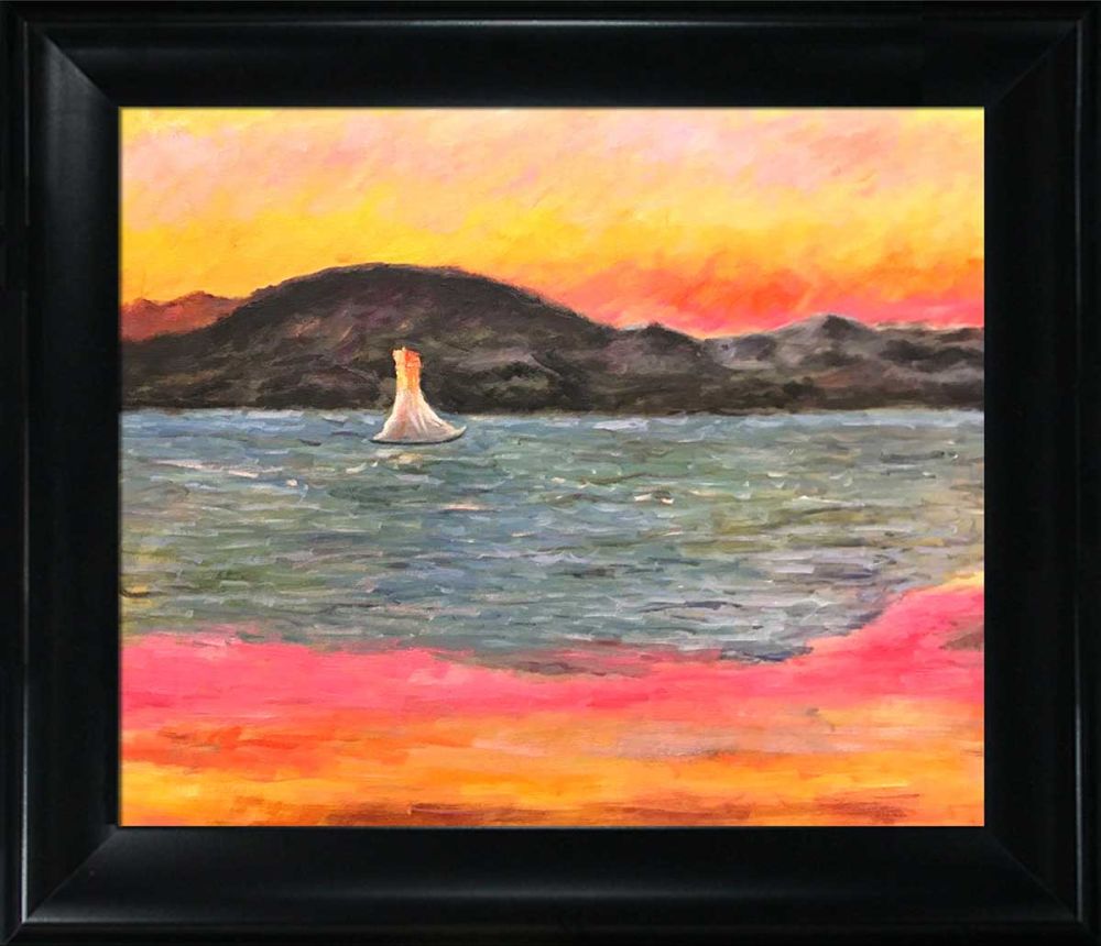 Sailboat at Sunset Preframed - Black Matte King Frame 20"X24"