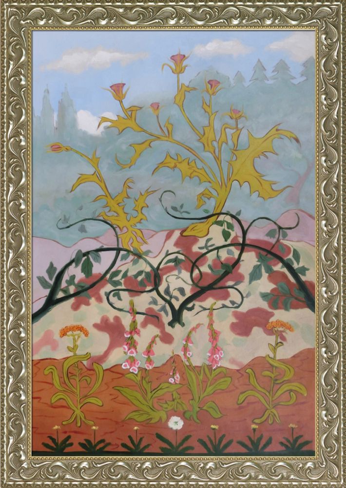 Thistle and Digitales Pre-Framed - Rococo Silver 24"X36"