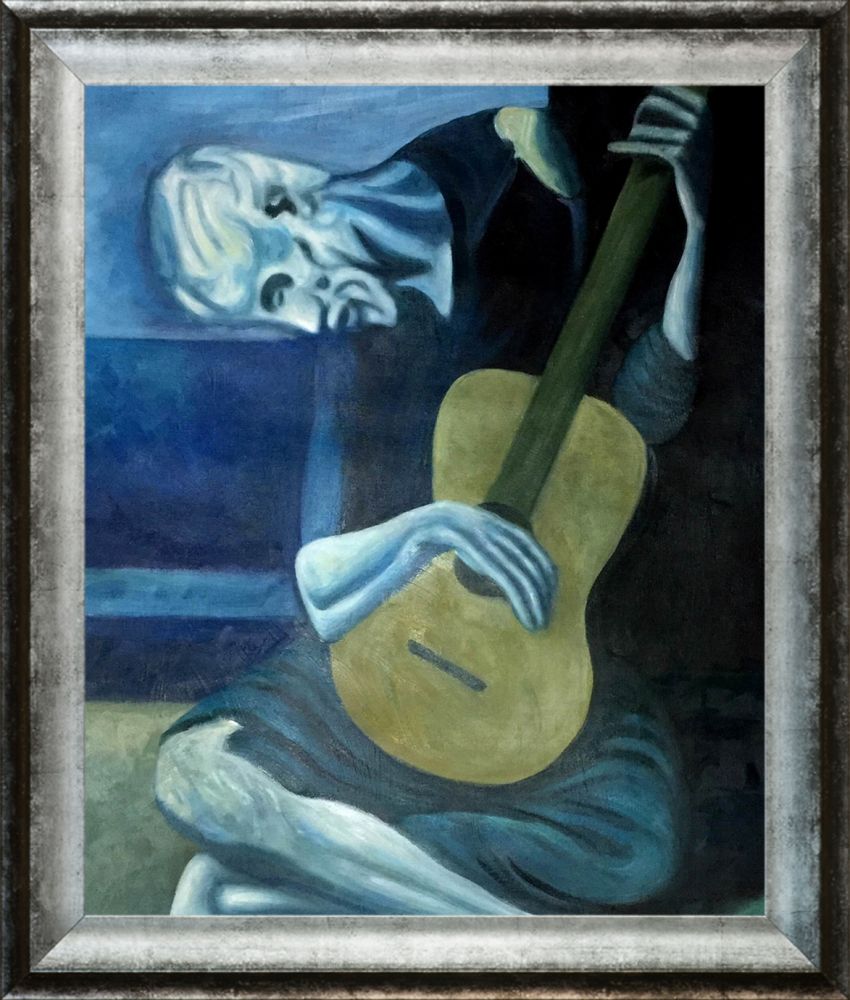 The Old Guitarist - Athenian Distressed Silver Frame 20"X24"