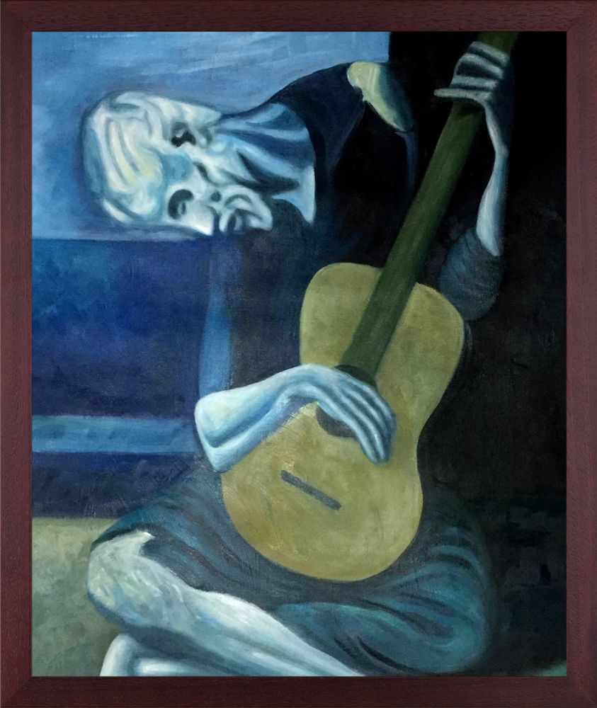 The Old Guitarist - Open Grain Mahogany 20" X 24"