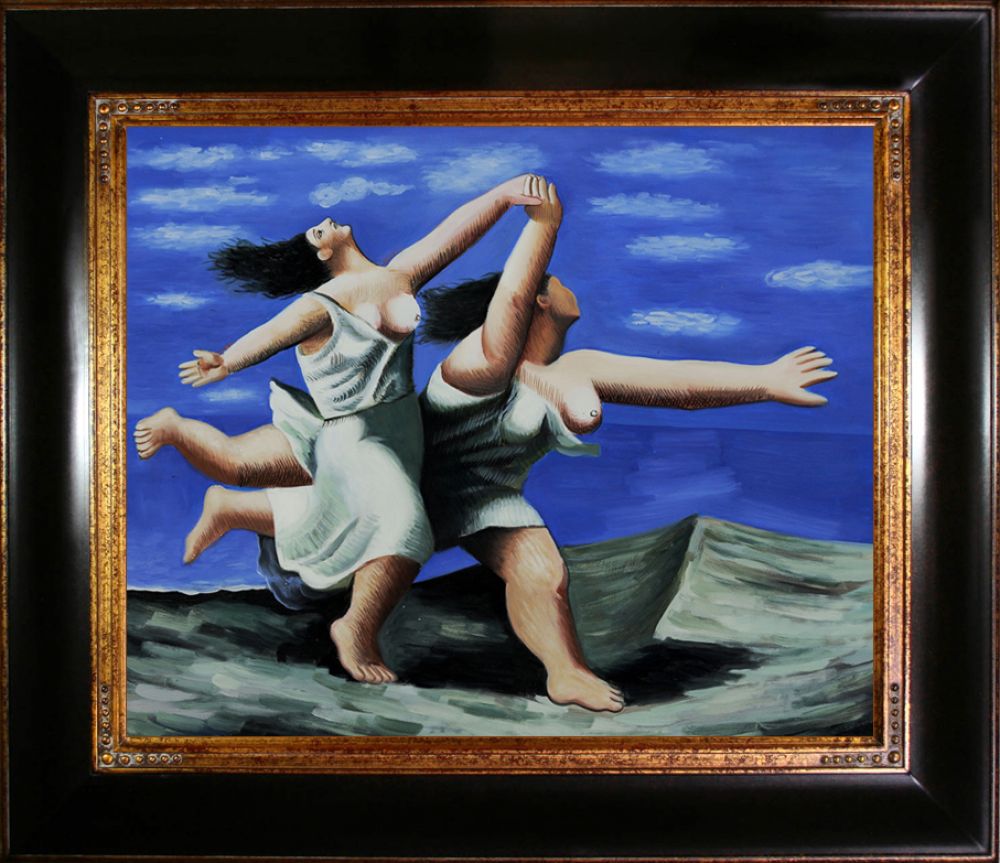 Two Women Running on the Beach (The Race) - Opulent Frame 20"X24"