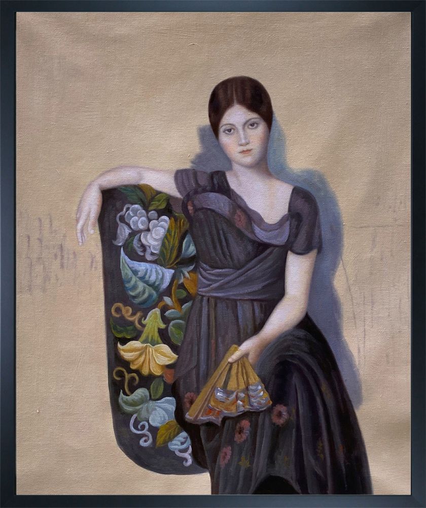 Portrait of Olga in the Armchair - Studio Black Wood Frame 20"X24"