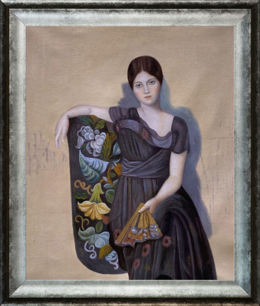 Portrait of Olga in the Armchair - Athenian Distressed Silver Frame 20"X24"