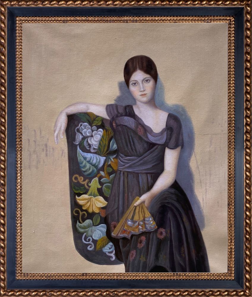 Portrait of Olga in the Armchair - Verona Black and Gold Braid 20" X 24"