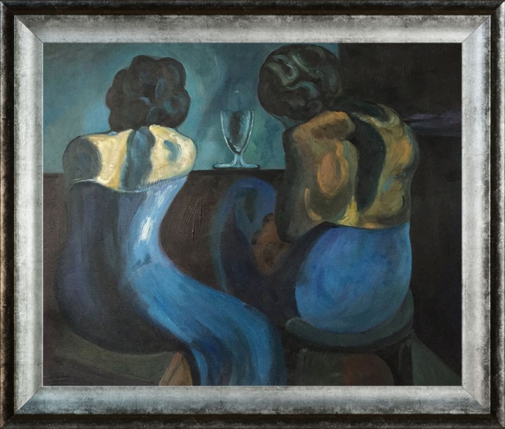 Prostitutes at a Bar - Athenian Distressed Silver Frame 20"X24"