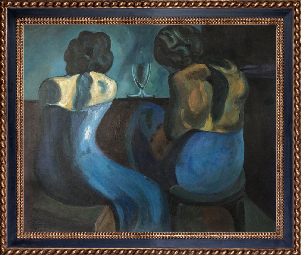 Prostitutes at a Bar - Verona Black and Gold Braid 20" X 24"