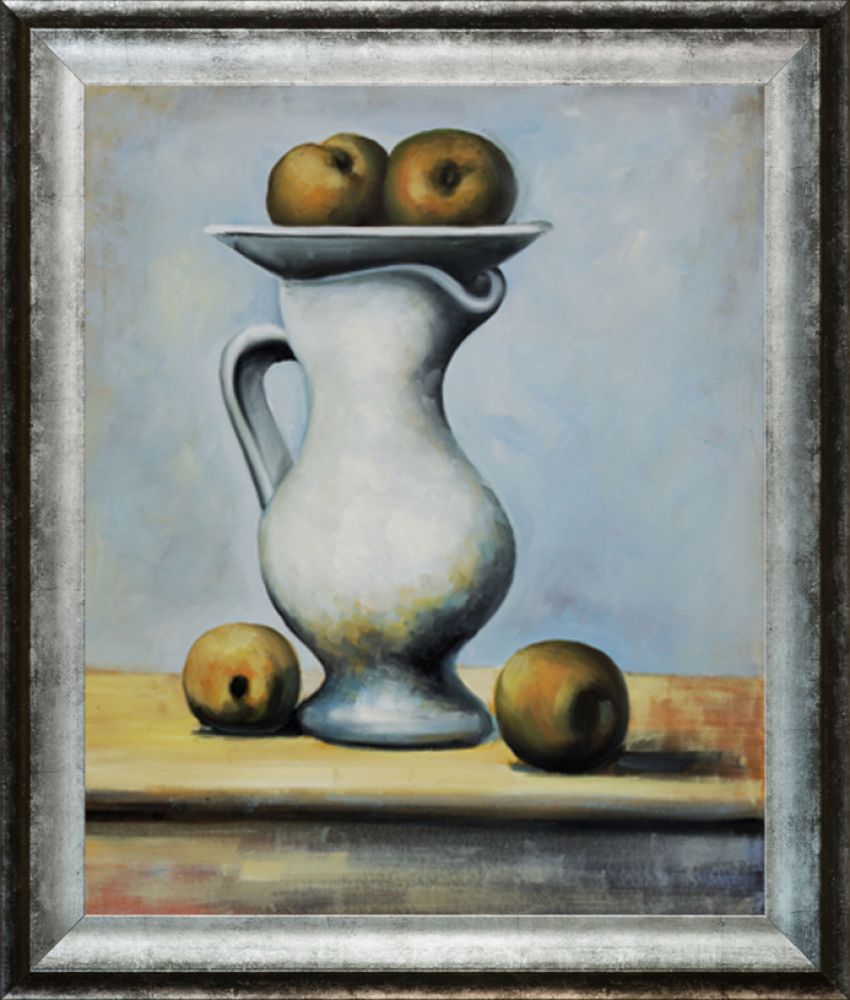 Still Life With Pitcher and Apples - Athenian Distressed Silver Frame 20"X24"