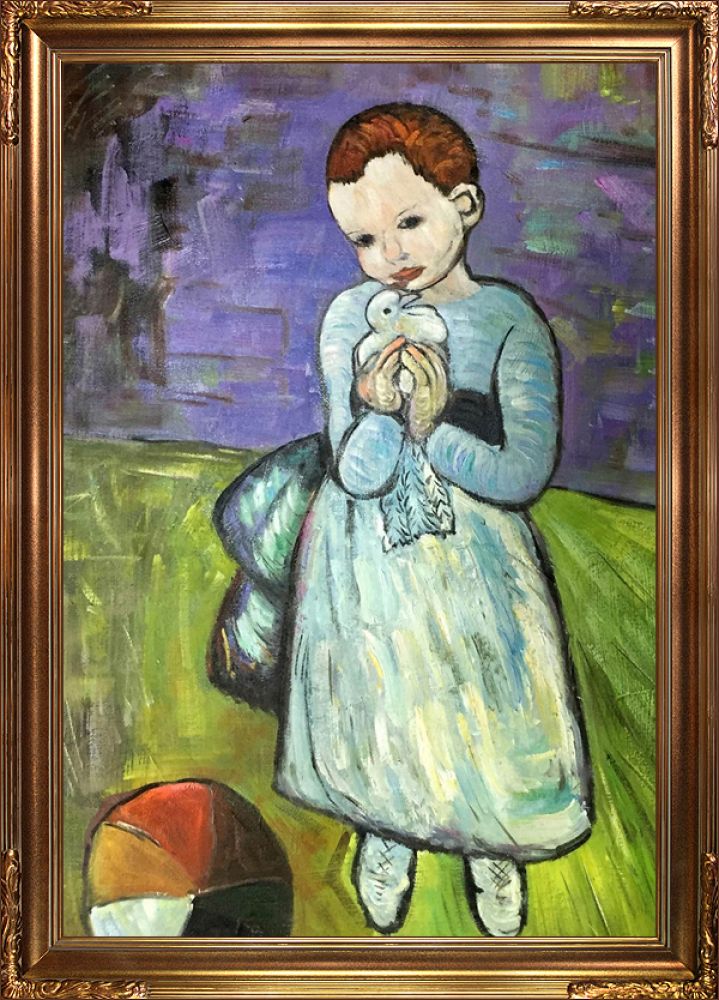 Child Holding a Dove - Florentine Gold Frame 24"X36"