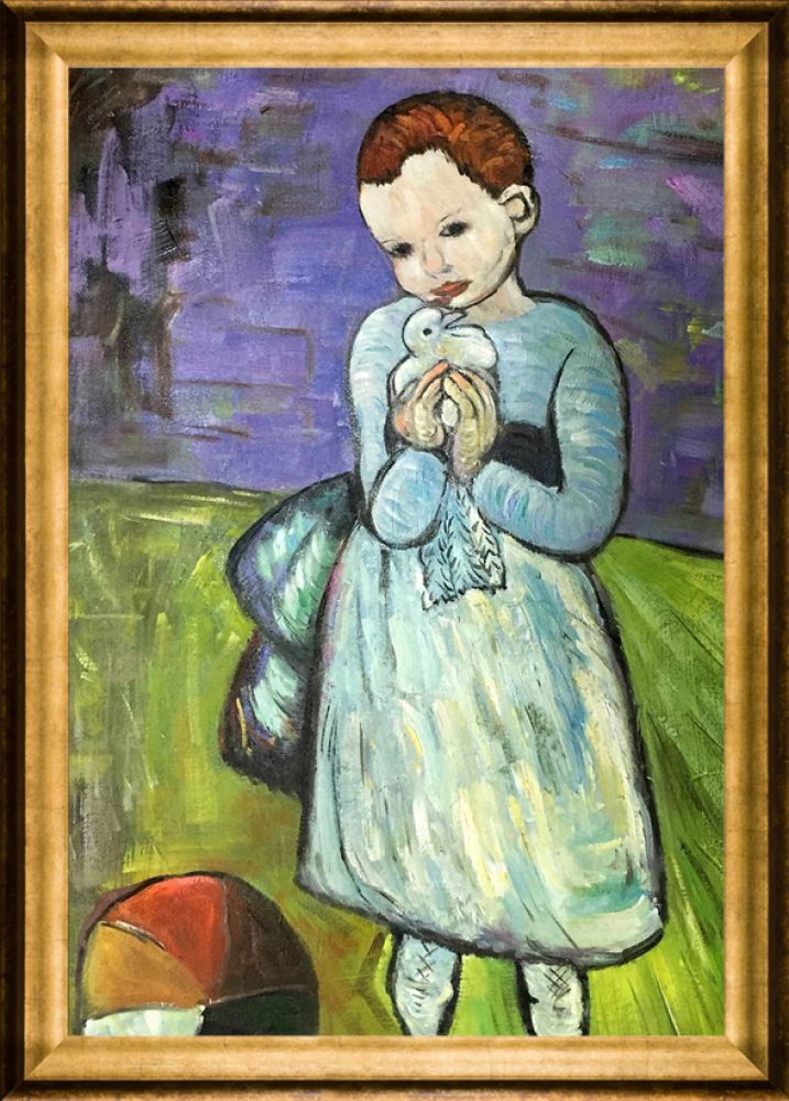 Child Holding a Dove - Athenian Gold Frame 24"X36"