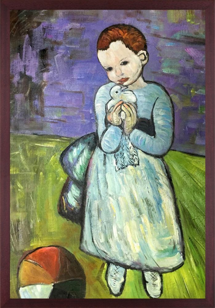 Child Holding a Dove - Open Grain Mahogany 24" X 36"