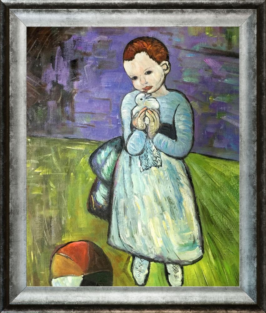 Child Holding a Dove - Athenian Distressed Silver Frame 20"X24"