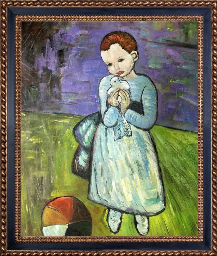 Child Holding a Dove - Verona Black and Gold Braid 20" X 24"