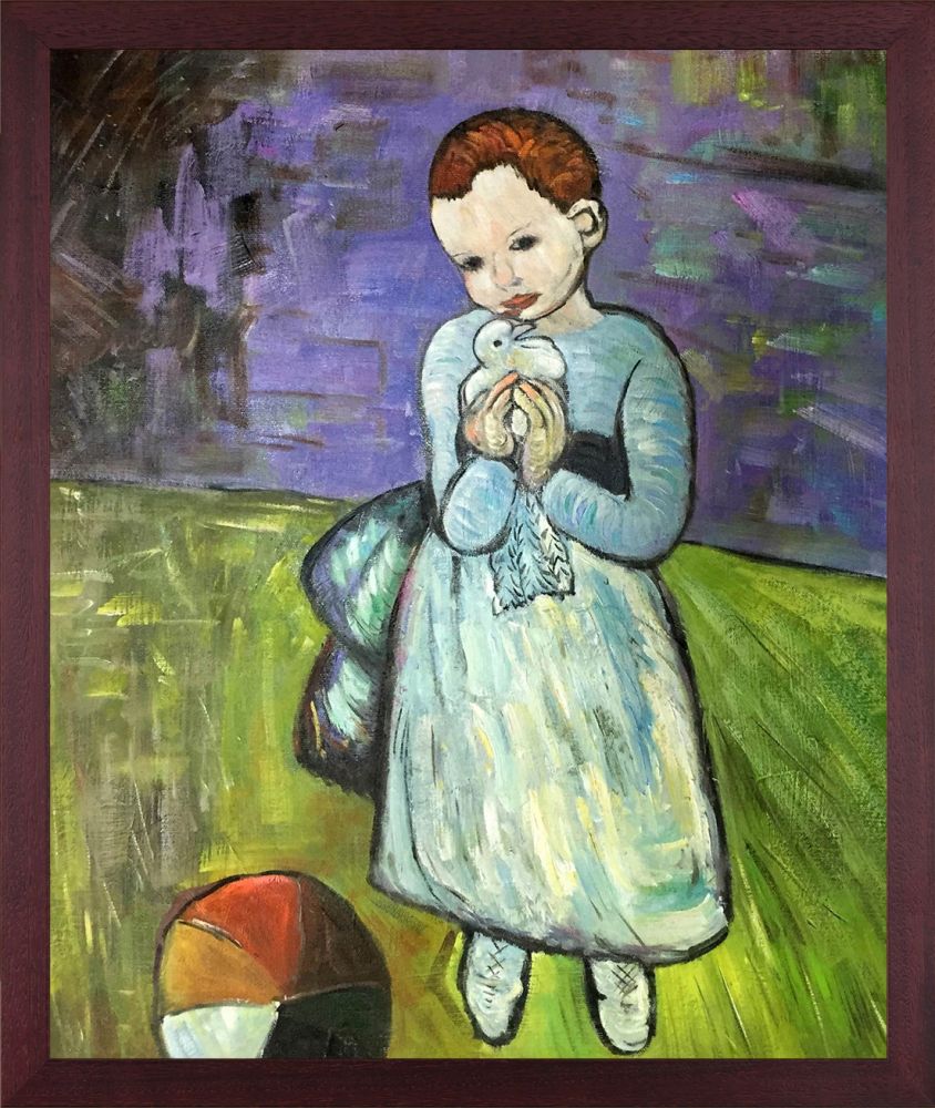 Child Holding a Dove - Open Grain Mahogany 20" X 24"