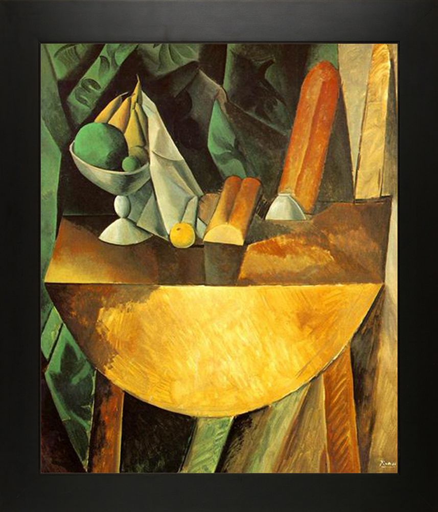 Bread and Fruit Dish on a Table - New Age Black Frame 20"X24"