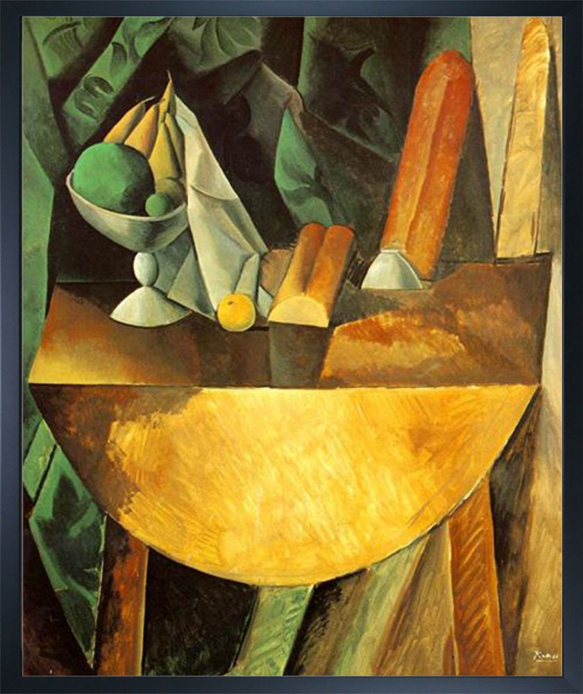 Bread and Fruit Dish on a Table - Studio Black Wood Frame 20"X24"