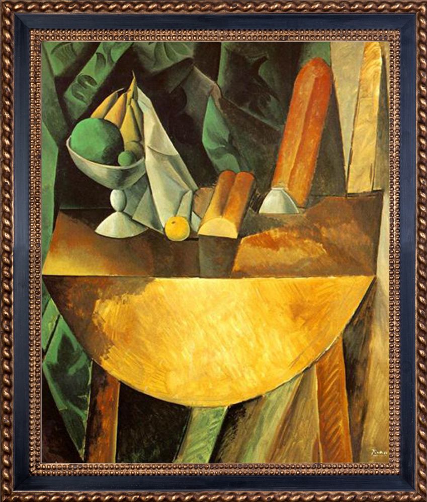 Bread and Fruit Dish on a Table - Verona Black and Gold Braid 20" X 24"