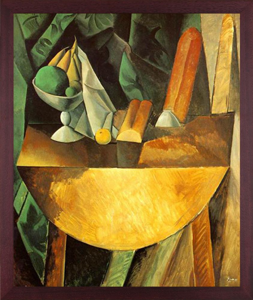 Bread and Fruit Dish on a Table - Open Grain Mahogany 20" X 24"